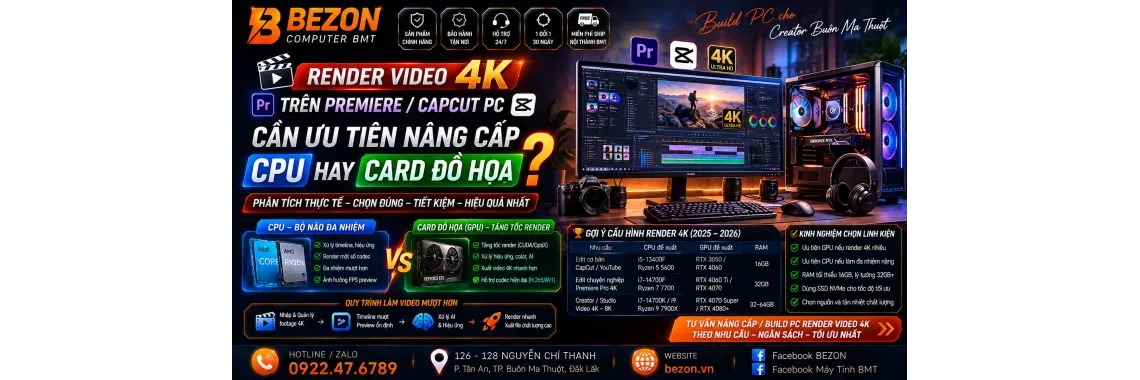 Render video 4K trên Premiere / CapCut PC: Cần ưu tiên nâng cấp CPU hay Card đồ họa?