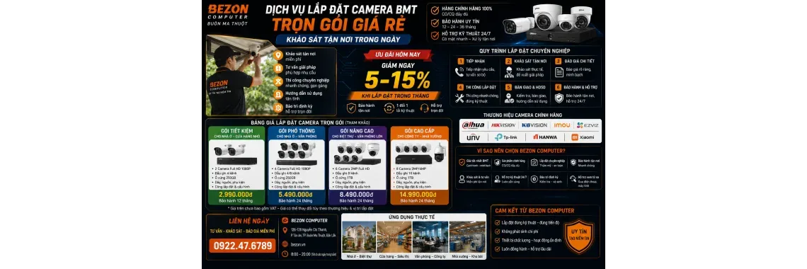 Dịch Vụ Lắp Đặt Camera BMT Trọn Gói Giá Rẻ – Khảo Sát Tận Nơi Trong Ngày