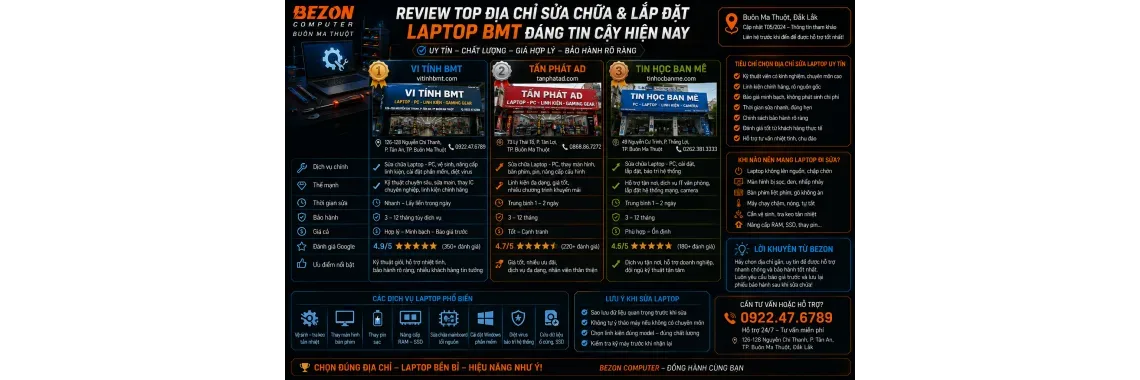 Review Top Địa Chỉ Sửa Chữa & Lắp Đặt Laptop BMT Đáng Tin Cậy Hiện Nay