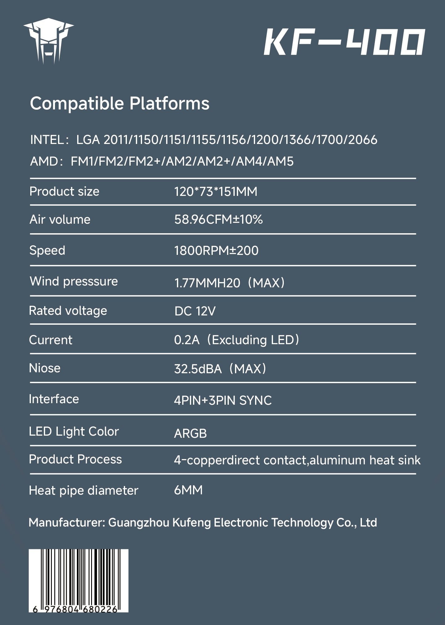 Tản nhiệt khí Leopard KF400 | RGB, Trắng